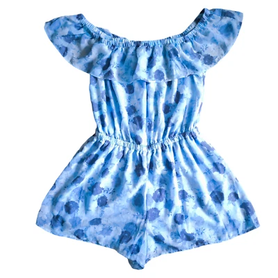 H&M Divided Kurzer Jumpsuit Gr 38 Overall Blau Chiffon Blumenprint NEU - Bild 1 von 3