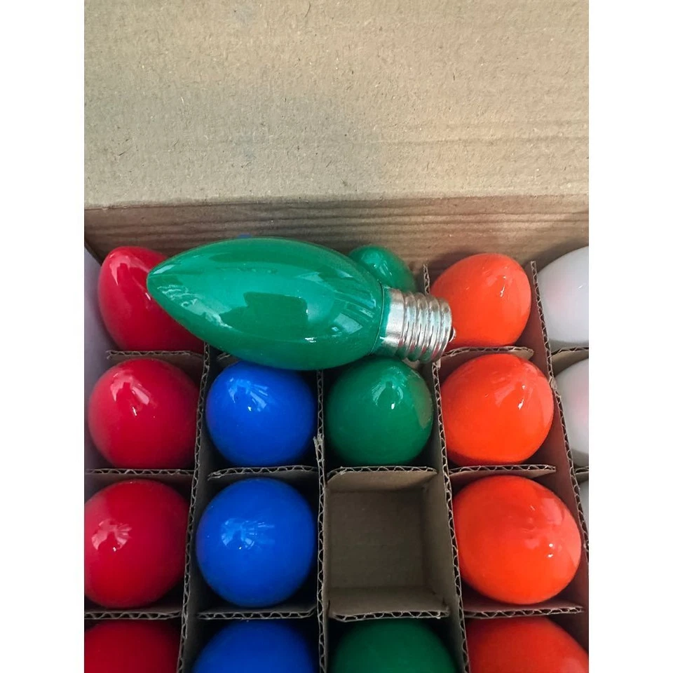 Vintage C7 Christmas Light Bulbs Red Blue Green Orange White Replacement Set Hol - Image 4 of 4