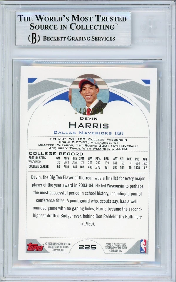 Tarjeta de novato negra Gisto/500 Pop 1: Devin Harris RC BGS 9+: 2004-05 Topps Foto 2 de 3