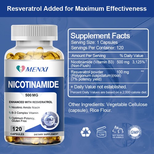 Skin Whitening Supplement - Nicotinamide 500mg Natural Anti-aging - 120 Capsules - Picture 3 of 12
