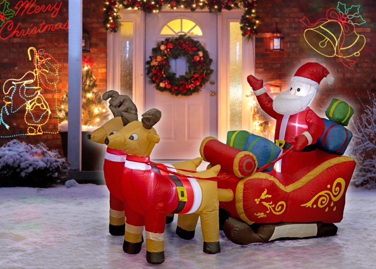 Christmas Inflatable Santa & Reindeer with Sleigh 8ft 2.4m Indoor and Outdoor eBay