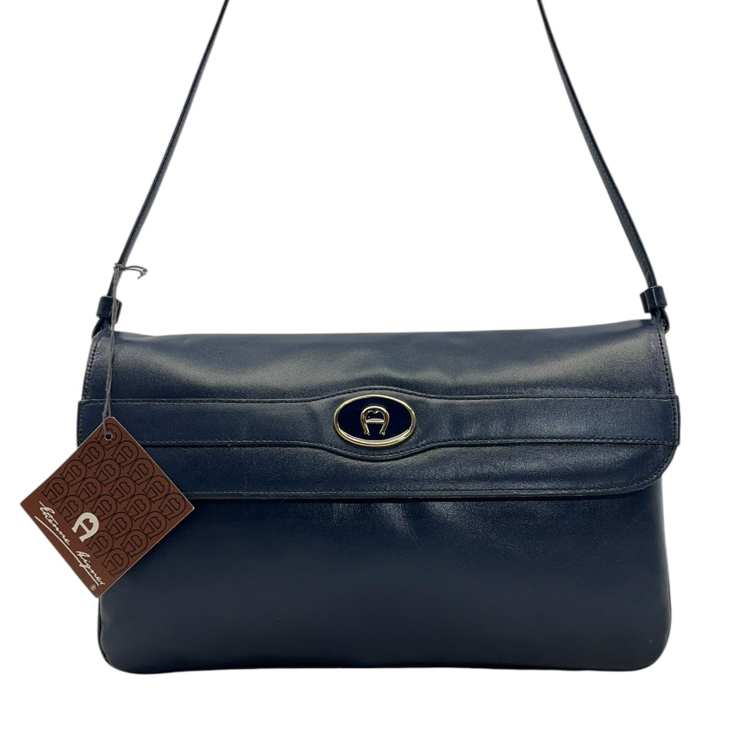 Vintage 60s 70s ETIENNE AIGNER Leather Clutch Bag Handbag Convertible NOS NAVY image 2