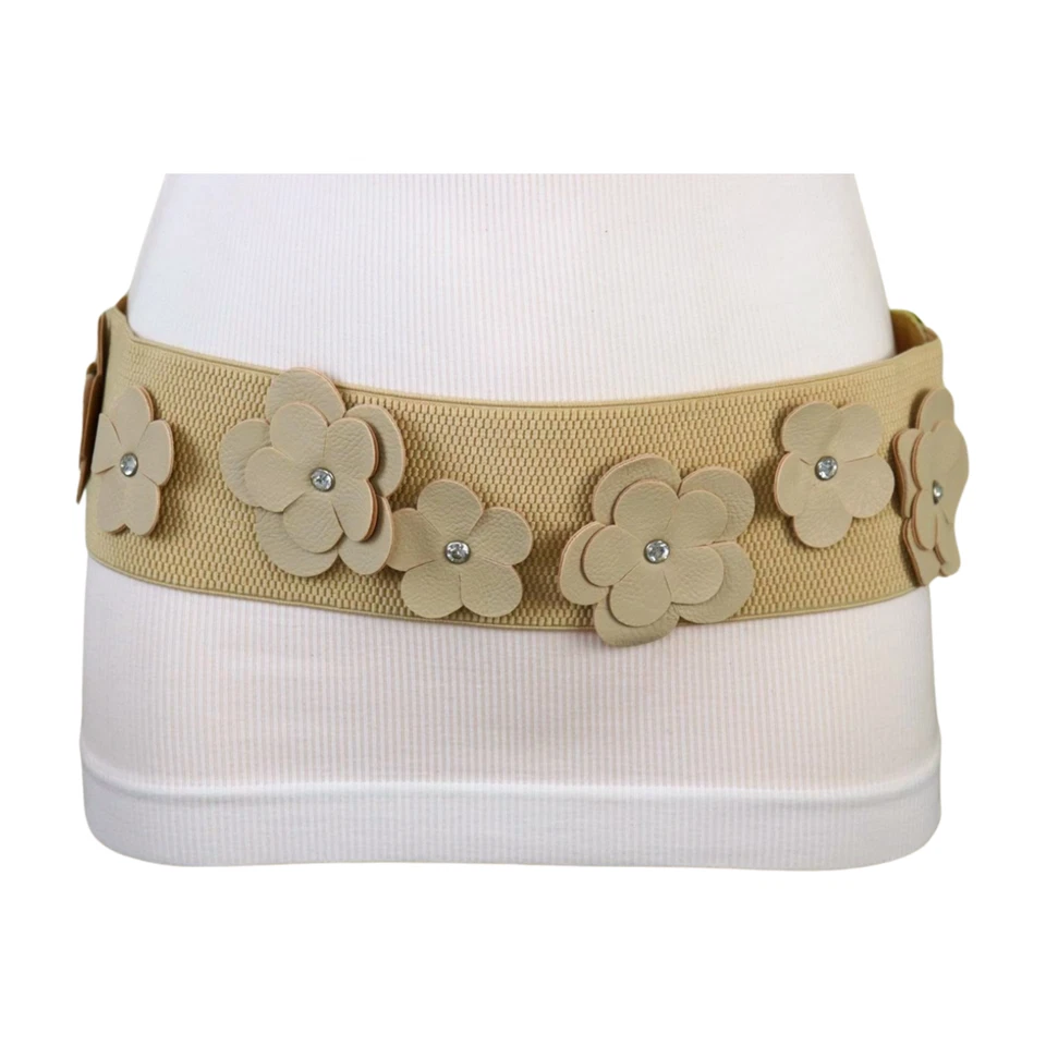 Mujeres Beige Cintura Elástica Ancho Moda Cinturón Cadera Cintura Alta Flores Talla S M Foto 4 de 4