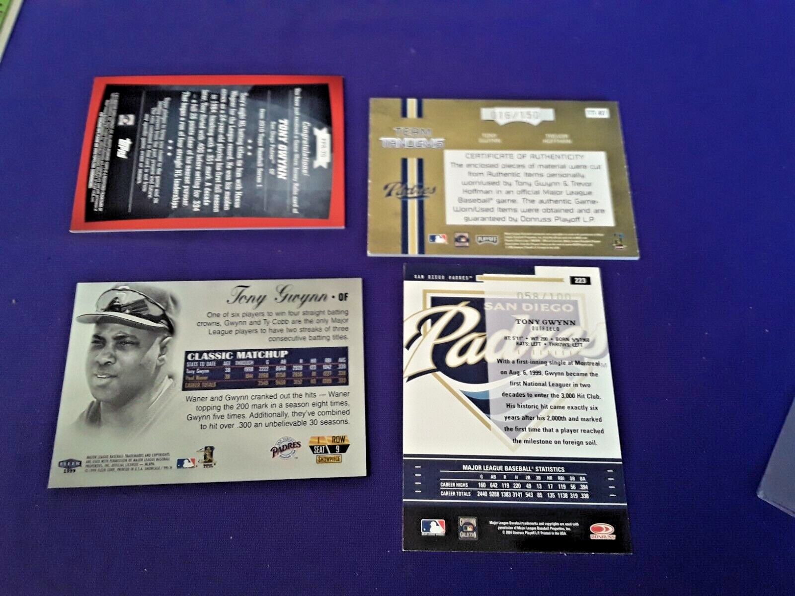 FILA 1999 FLAIR ROW 1 TONY GWYNN + 2004 THROWBACKS SILVER # 100+ 2 MAGLIE GIOCO