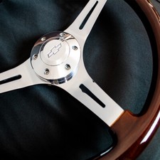 14 Chrome Dark Wood Steering Wheel W Licensed Chevy Horn Button
