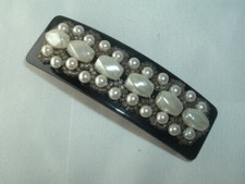 VINTAGE BLACK  FAUX PEARL PLASTIC HAIR BARRETTE UP DO HAIR ACCESSORY