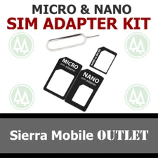 SIM Card Adapter Kit • MICRO + NANO SIM Size Converter plus SIM Eject Pin • NEW