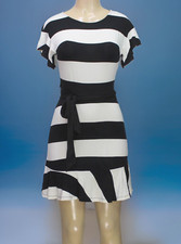 Loft Flutter Sleeve Tie Waist Dress Stretch White/Black Petite Size 00P
