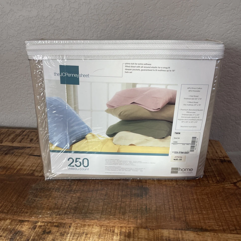 JCPenney Home Collection Twin Sheet Set 250 Thread Count NWT Beige Tan Khaki - Image 4 of 4
