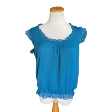 Womens Old Navy Pre-Vintage Teal Ruffle Hemline Sweetheart Top - Sz M