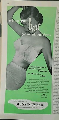1950 Women's Munsinghare oh so secure bandeau nylon strapless bra vintage ad