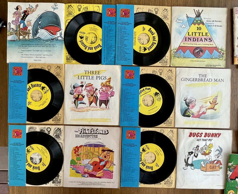 VTG PETER PAN Read & Hear Records Popeye Bugs Bunny Flintstones & More Lot/6 Foto 3 de 4
