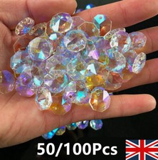 50-100X 2-Holes Clear Octagon Crystal Glass Bead Chandelier Parts Prisms Facet