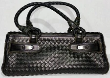 BOTTEGA VENETA INTRECCIATO TOP HANDLE HANDBAG w/ LEATHER LACE TRIM