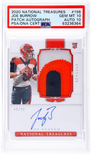 2020 National Treasures Joe Burrow Rookie Patch Auto #156 /99 PSA 10/10 RC