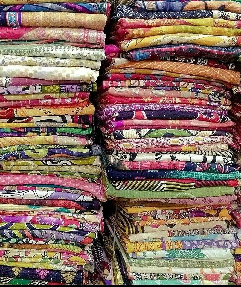 Wholesale Lot 10 PC Throw Blanket Kantha Quilt Indian Vintage Cotton