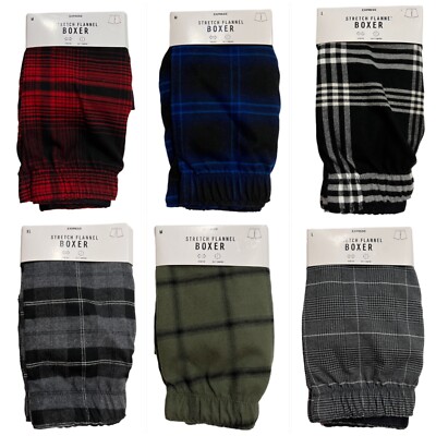 NWT EXPRESS Stretch Flannel Boxer Underwear S-M-L-XL Red Blue Black Gray Plaid
