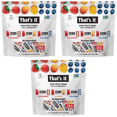 3 PACK - That's It Mini Fruit Bars Strawberry, Mango, Blueberry 24 ct 16.8 oz