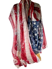 American Flag Thin Large Scarf for Women  32" x 6' American Flag Shawl