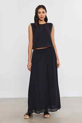 VELVET By Graham & Spencer Indy Cotton Gauze Skirt Black S $228 H4