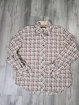 Marc Ecko gingham plaid mens dress shirt size large long sleeve all cotton