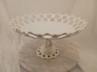Vintage Westmoreland White Milk Glass Open Lace Pedestal Compote Fruit Bowl 12"