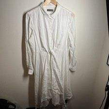Mint Velvet Shirt Dress UK 14 White Black Stripe Button Front Long Sleeve
