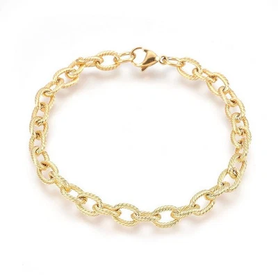 1x Gold Edelstahl Zopf Kette Armband strukturiert mit Karabinerverschluss Rohling - Bild 1 von 2