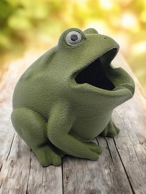 Grün Harz Frosch Garten Statue Ornament Offener Mund Deko Halter