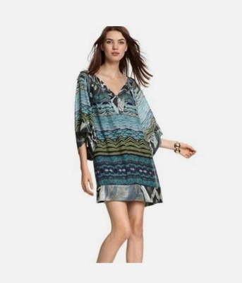 Diane von Furstenberg Tabalah Tunic Silk Dress Mixed Print Blue Green Size 12