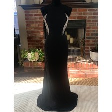 Terani Couture Black Beaded Open Back Cut Out Formal Evening Gown Dress Size 0