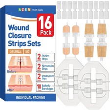 AZEN 16 Pack Wound Closure Strips Butterfly Bandages Emergency Zip Stitch Kit