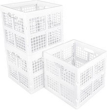 3-Pack Collapsible Plastic Storage CratesFoldable Crates Storage 16L White