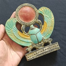 Handmade Egyptian winged scarab – antique-style with sun disk & pharaonic art.