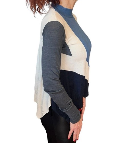 Stella McCartney Mock Funnel Neck Pullover Color Block Sweater Silk Wool 38 - Picture 7 of 13