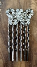 Vintage Silver Tone Butterfly Hair Comb Clear Rhinestone Bridal Wedding