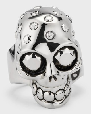 (NO CUSTOMS TAX) ALEXANDER MCQUEEN silver tone metal giant skull ring Size 9 19