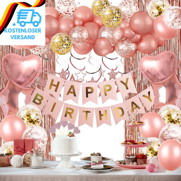 Geburtstags Dekorationen, Happy Birthday Banner, Rosagoldener Fransenvorhang, He-image