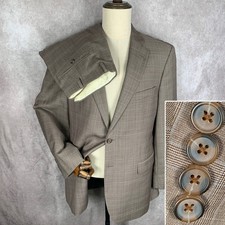 Brooks Brothers 2 Piece Suit Men 44L Brown Windowpane Madison 346 Wool 34x32