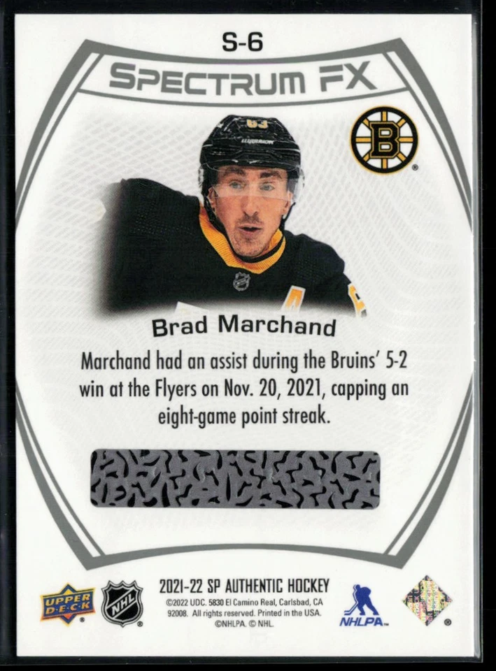 2021-22 SP Authentic Spectrum FX #S-6 Brad Marchand - Image 2 of 2