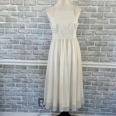 Banana Republic Ivory Lamb Leather Chiffon Midi Dress LWD Classic Luxury 8