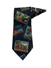 Tabasco Logo Landmark Stamps Chili Hot Peppers Made in USA Vintage Necktie Silk