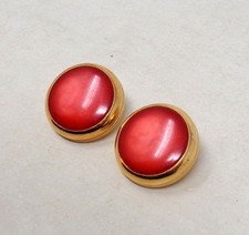 Boucles D'oreilles Vintage à Clips - Perles Rouges, Dorées, Occasion En Bon état