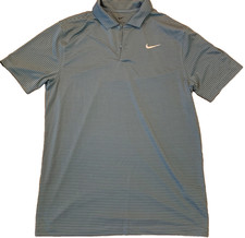 Nike Dri-FIT Green Stripes on Blue Polo Golf Shirt Mens Size Medium FREE SHIP