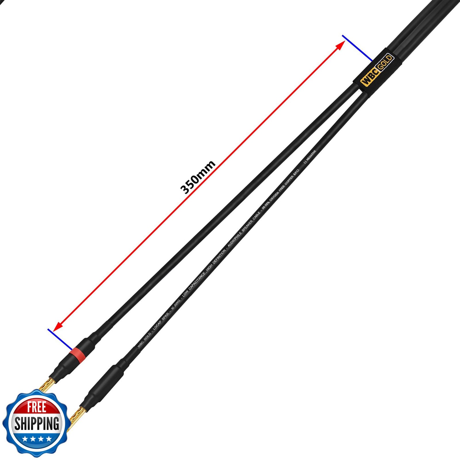 WORLDS BEST CABLES 10 Foot WBC-GOLD-LOCAP-SPKR-10 AWG - Low-Capac