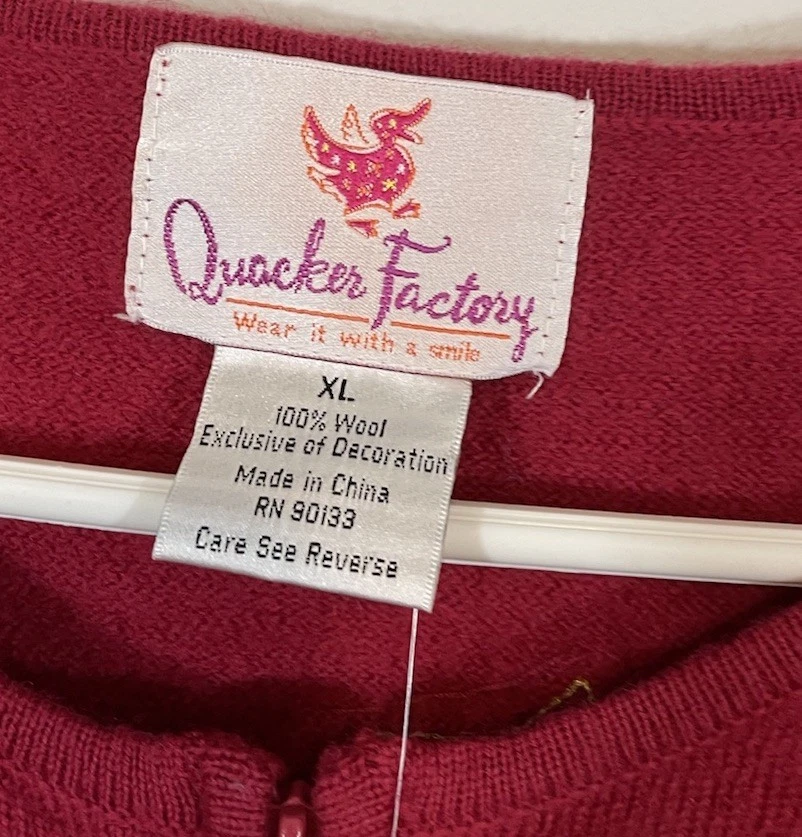 New Quacker Factory Christmas Cardigan Sweater womens sz XL Trees wool red zip - Image 4 of 4