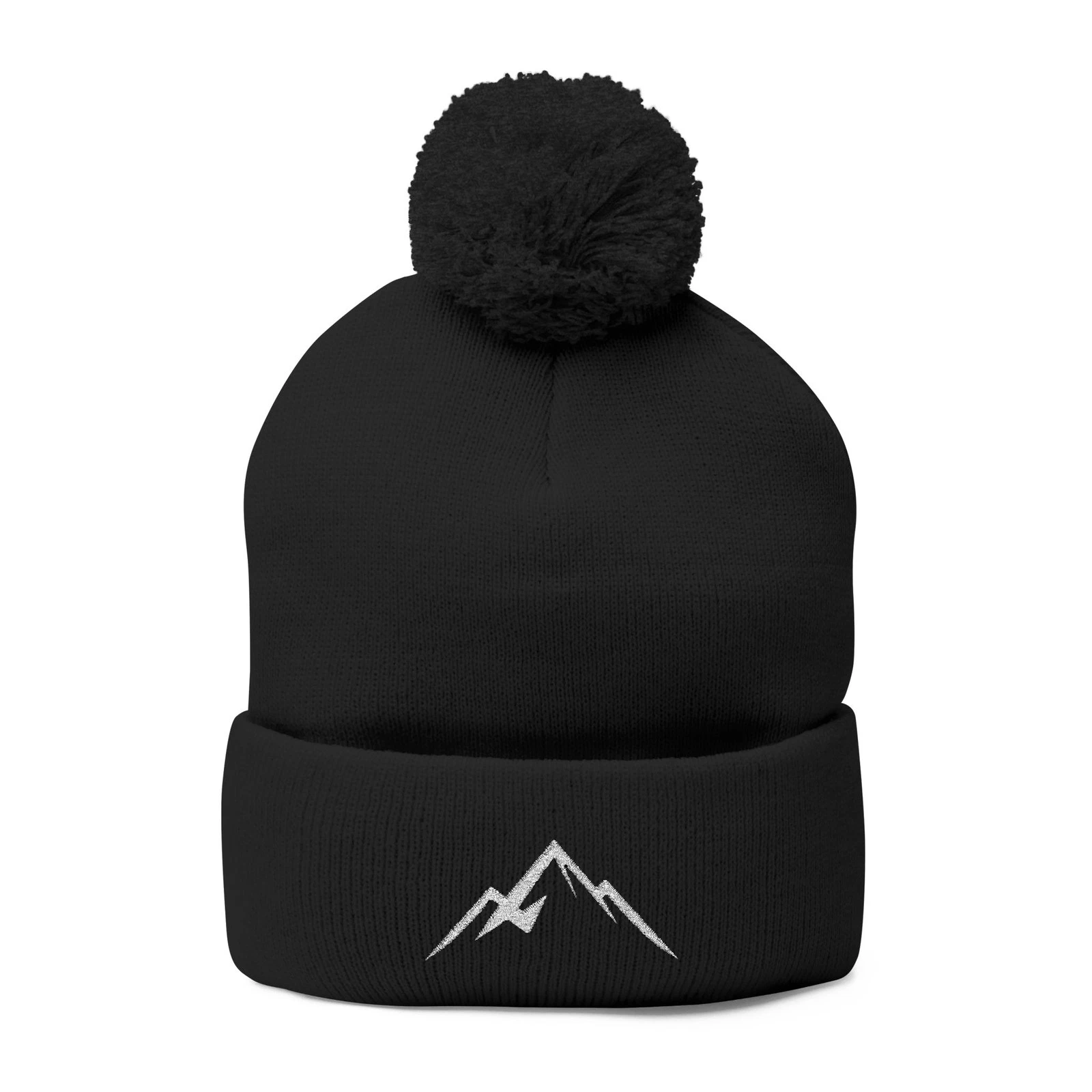 Embroidered Mountain Logo Pom-Pom Beanie