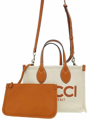 GUCCI Print Mini Tote Bag 772144 Canvas Off-White Brown 2way Tote