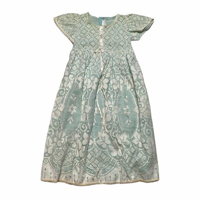 Nanette VTG 70s 80s Blue White Lace Prairie Long Dress Little Girls 4