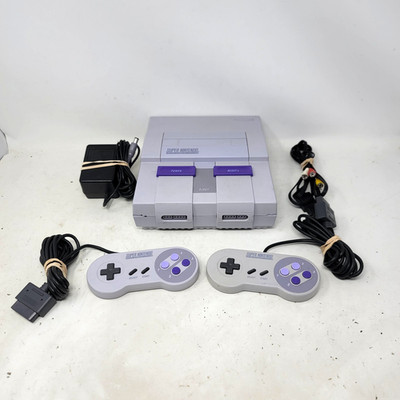 Super Nintendo SNES Console Gray W/ 2 OEM Controllers & Cords Tested Working